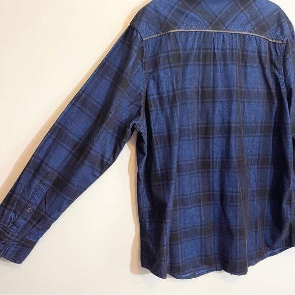 INC Men's Blue Plaid Button Down with Leather Accents Size XXL - Picture 7 of 14